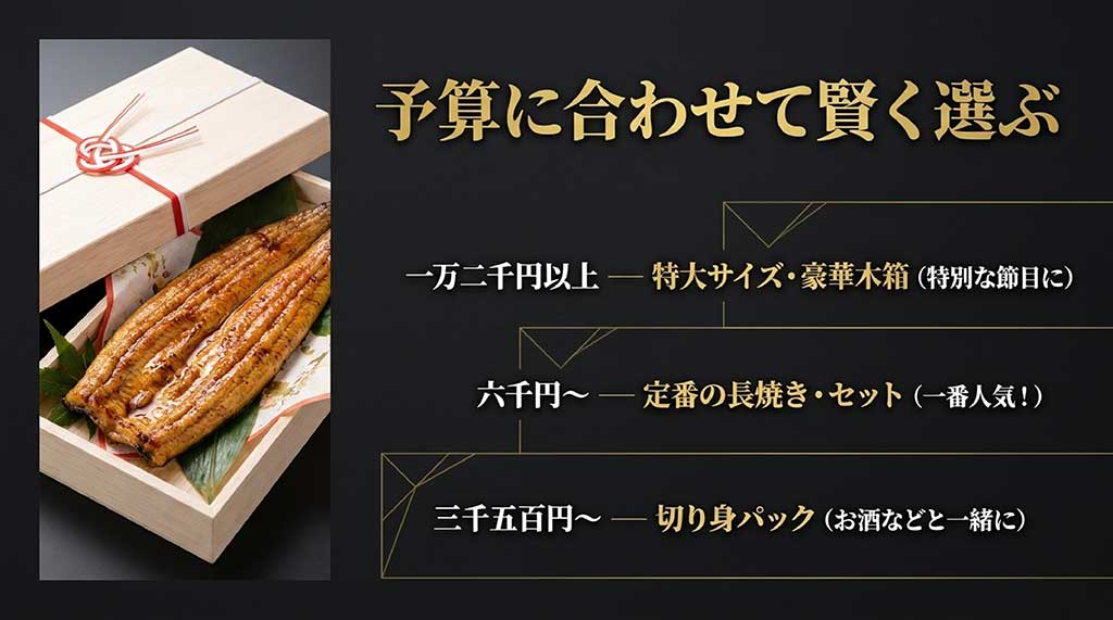 父の日うなぎギフトの価格帯別の内容(切り身・長焼き・特大サイズ)一覧